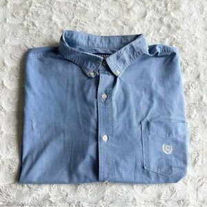 Chaps Shirt Mens 3XL Blue Button Down Pocket Easy Care Embroidered Logo Office